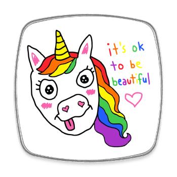 It's ok to be beautiful rainbow unicorn - Square fridge magnet - white - Front