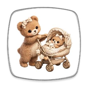 Mom Teddy Bear Is Walking With Her Baby - Square fridge magnet - white - Front