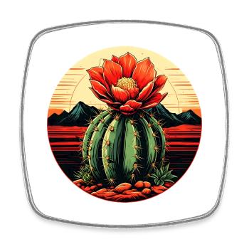 Cactus du désert avec une fleur rouge en cercle - Magnet carré - blanc - Devant
