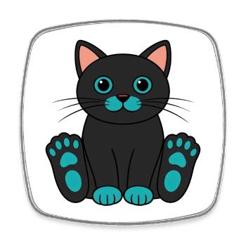 Black Cartoon Cat Turquoise Paws Eyes - Square fridge magnet - white - Front