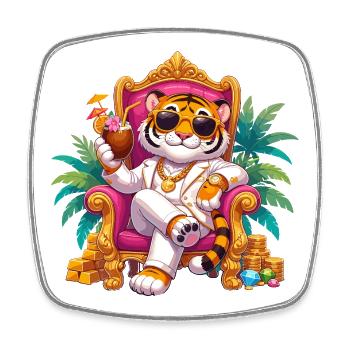 Tiger im goldenen Lounge-Anzug - Viereckiger Kühlschrankmagnet - Weiß - Vorne