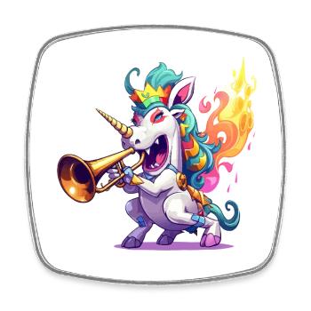 Funkelndes Einhorn-Trompeter im Feuer - Viereckiger Kühlschrankmagnet - Weiß - Vorne