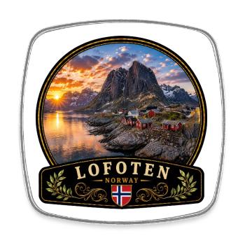 Lofoten Norway Reine Rorbu Port City Fjord - Square fridge magnet - white - Front