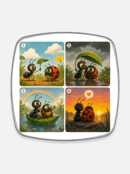 Ladybug and ant - Square fridge magnet - white