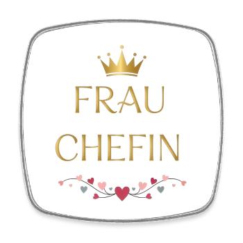 Frau Chefin Goldkrone - Viereckiger Kühlschrankmagnet - Weiß - Vorne