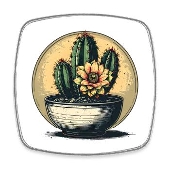 Kaktusblüte im Topf – Vintage Kreis - Viereckiger Kühlschrankmagnet - Weiß - Vorne