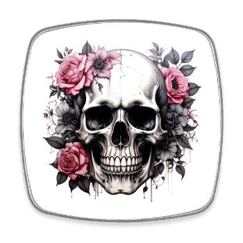 Totenkopf mit Blütenkrone - Viereckiger Kühlschrankmagnet - Weiß - Vorne