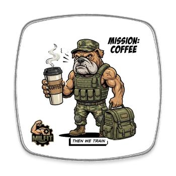 Kampfbereiter Hund: Kaffee-Mission - Viereckiger Kühlschrankmagnet - Weiß - Vorne