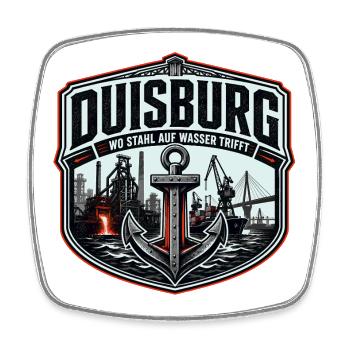 Duisburg - Wo Stahl auf Wasser trifft - Viereckiger Kühlschrankmagnet - Weiß - Vorne