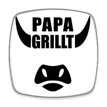 Papa Grillt BBQ - Viereckiger Kühlschrankmagnet - Weiß - Vorne