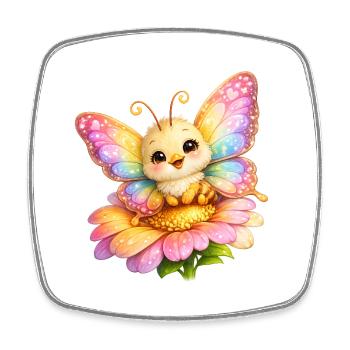 Papillon heureux reposant sur une fleur - Magnet carré - blanc - Devant