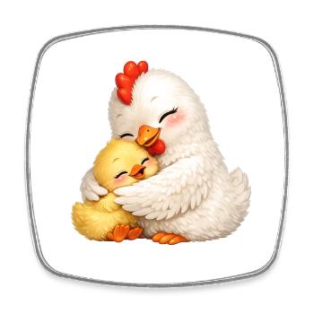 Maman Poule câline son bébé - Magnet carré - blanc - Devant
