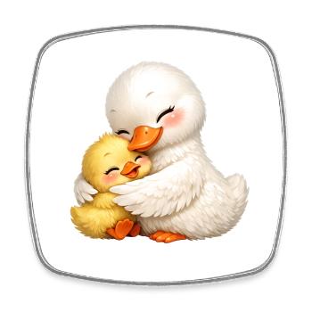 Mom duck cuddles with her baby - Square fridge magnet - white - Front