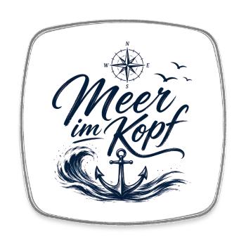 Meer im Kopf- Maritime Mode mit Anker  - Viereckiger Kühlschrankmagnet - Weiß - Vorne