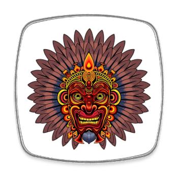 Aztec Warrior Powerful Tribal Mask  - Square fridge magnet - white - Front