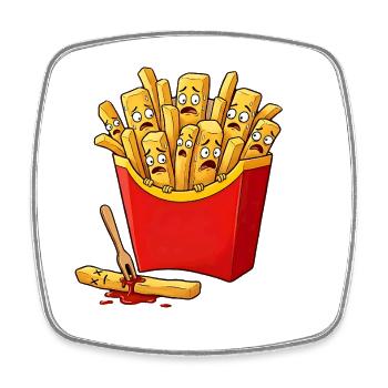Frites effrayées - Conception de bandes dessinées - Magnet carré - blanc - Devant