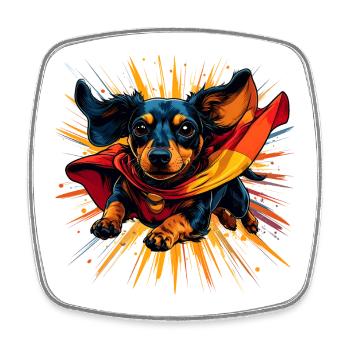 Superhero Dachshund Cape - Square fridge magnet - white - Front
