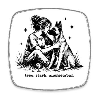 Hund Malinois - Treu - Stark - Unersetzbar - Viereckiger Kühlschrankmagnet - Weiß - Vorne