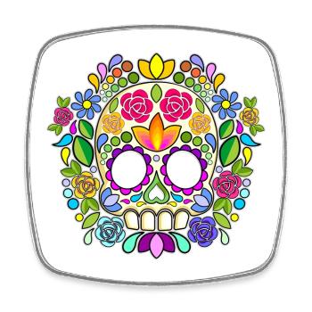 Calavera florale de crâne de sucre Jour des morts - Magnet carré - blanc - Devant