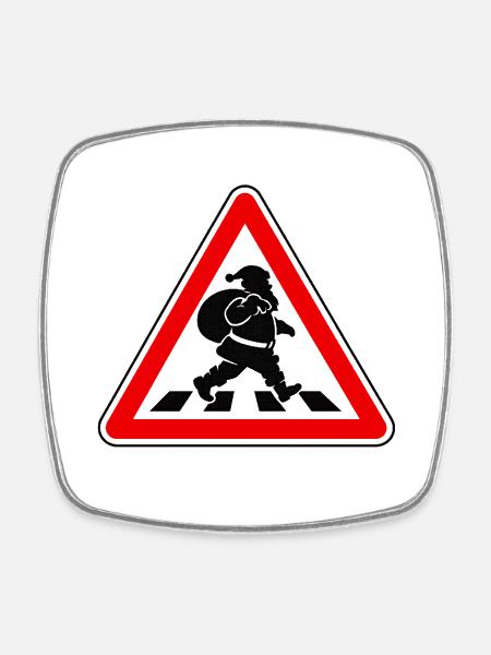 Santa Claus crossing - Viereckiger Kühlschrankmagnet - Weiß