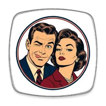 Retro Pop Paar Winking Duo - Viereckiger Kühlschrankmagnet - Weiß - Vorne