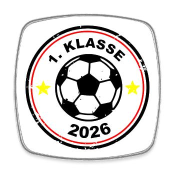 Fußball Emblem - Schulanfang - 1. Klasse 2026 - Viereckiger Kühlschrankmagnet - Weiß - Vorne