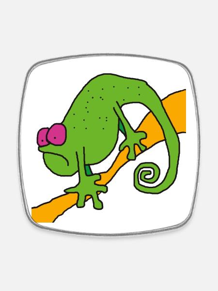 Chamaeleon on a branch – colorful pop illustration - Square fridge magnet - white