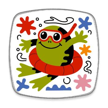 Cartoon Frog Diver - Square fridge magnet - white - Front
