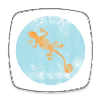 Orangen-Gecko auf blauem Kreis - Viereckiger Kühlschrankmagnet - Weiß - Vorne