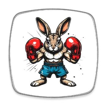Boxing bunny with boxing gloves - Square fridge magnet - white - Front