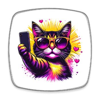 Lunettes de soleil néon selfie de chat - Magnet carré - blanc - Devant