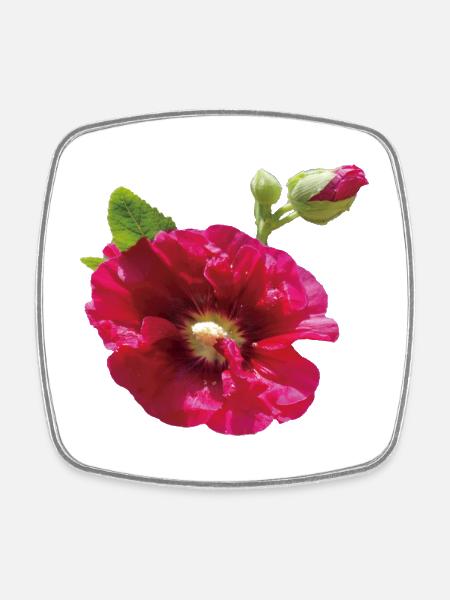 Vibrant_Crimson_Hollyhock_Flower - Square fridge magnet - white