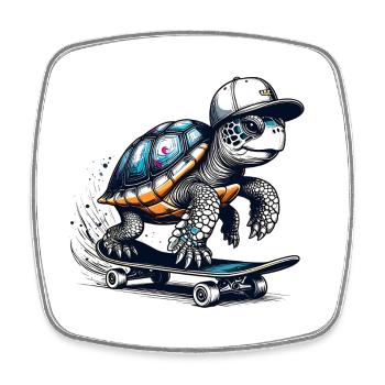 Techno Skater Schildkröte - Viereckiger Kühlschrankmagnet - Weiß - Vorne