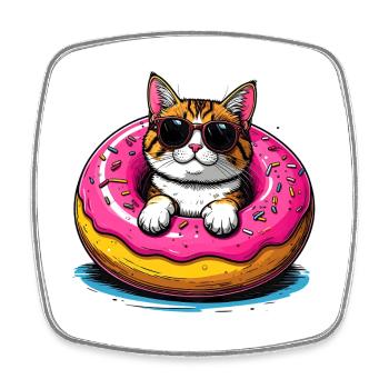 Chat en beignet avec des lunettes de soleil - Magnet carré - blanc - Devant