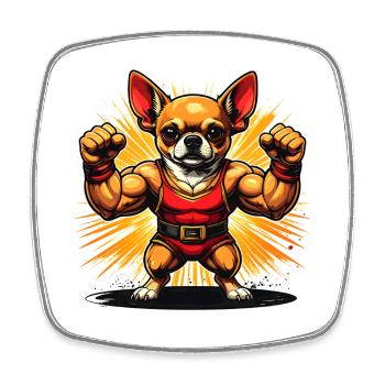Chihuahua Héros Musclé Chihuahua combatif - Magnet carré - blanc - Devant