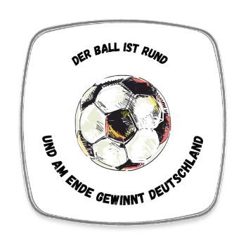 Der Ball ist rund und am Ende gewinnt Deutschland - Viereckiger Kühlschrankmagnet - Weiß - Vorne