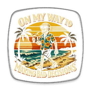 Skeleton Vacation Humor Funny Humor Beach - Square fridge magnet - white - Front