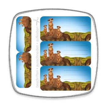 DIY Schulaufkleber Set - Erdmännchen - 5 Sticker - Viereckiger Kühlschrankmagnet - Weiß - Vorne