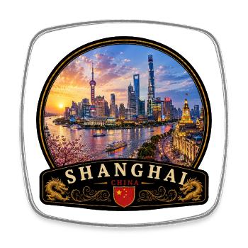 Futuristic metropolis Shanghai China big city A - Square fridge magnet - white - Front