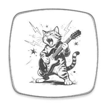 Heavy Metal Cat with Electric Guitar - Cat Rock - Square fridge magnet - white - Front