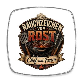 Rauchzeichen vom Rost – Lustiges Grill Motiv - Viereckiger Kühlschrankmagnet - Weiß - Vorne