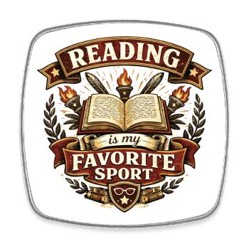 Reading is my favorite sport Vintage Wappen - Viereckiger Kühlschrankmagnet - Weiß - Vorne