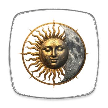 Sonnenmond Emblem Vintage - Viereckiger Kühlschrankmagnet - Weiß - Vorne