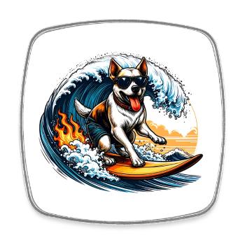Hund als Wellenreiter auf einem Surfbrett - Viereckiger Kühlschrankmagnet - Weiß - Vorne