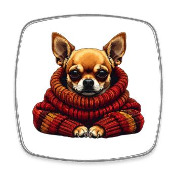 Chihuahua Winterkuschel mit Schal - Viereckiger Kühlschrankmagnet - Weiß - Vorne