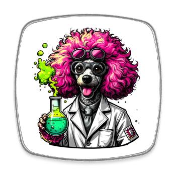 Chien en chimiste en blouse rose - Magnet carré - blanc - Devant