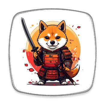 Shiba Inu Samurai in armor design - Square fridge magnet - white - Front