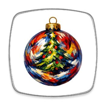 Weihnachtskugel mit Tannenbaummotiv - Viereckiger Kühlschrankmagnet - Weiß - Vorne