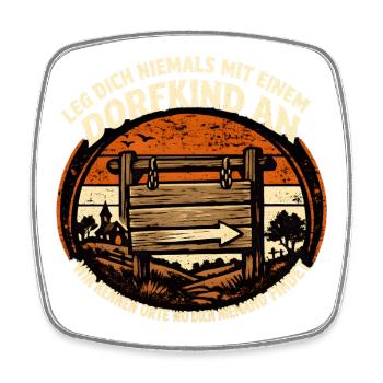 Dorfkind Warnschild Rustikal Retro - Viereckiger Kühlschrankmagnet - Weiß - Vorne