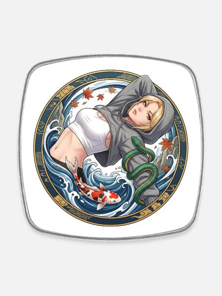 Wave Queen Pullover Hoodie - Square fridge magnet - white